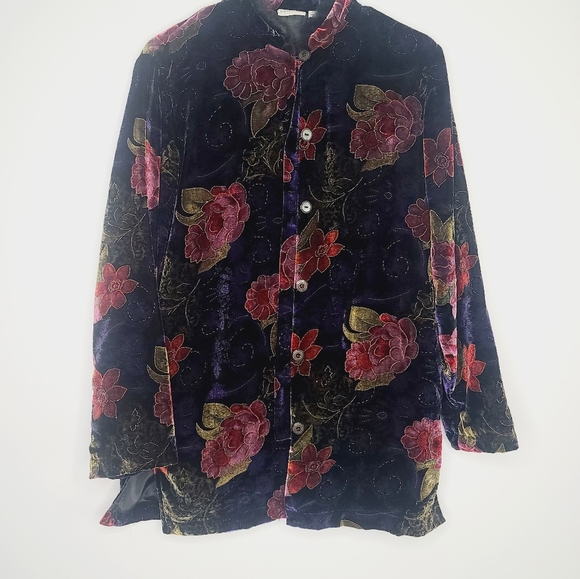 Vintage White Stag Floral Print Velvet Jacket size Small - Picture 6 of 7